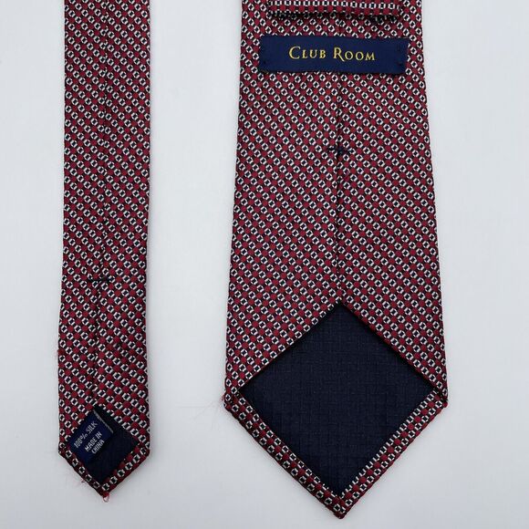 Club Room 100% Silk Necktie Geometric Red/Blue/White Classic Designer 59.5 x 3.5 - Picture 12 of 16